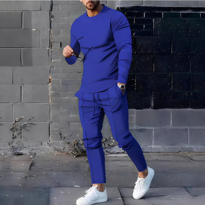 Stylowy męski zestaw jesień/zima: casualowy sweter i spodnie. Wygodny na co dzień.