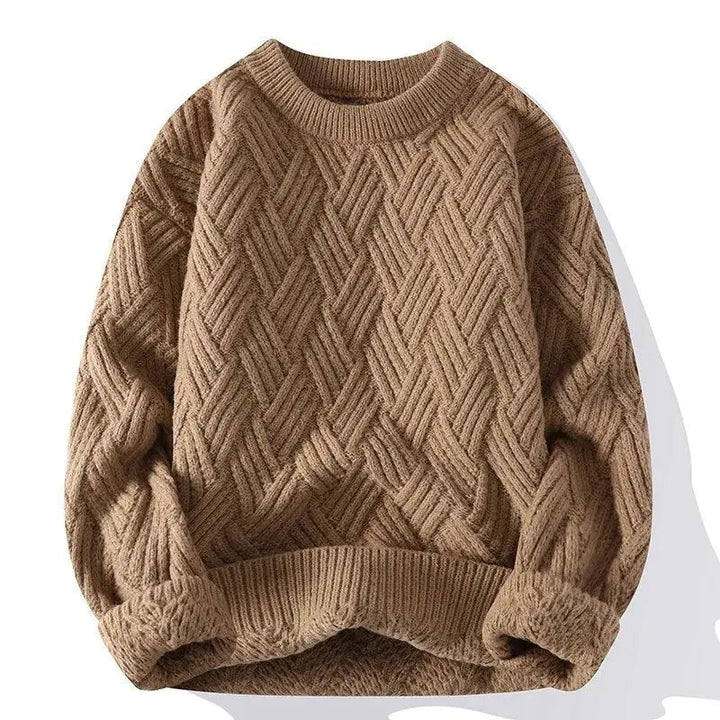 Męski zimowy sweter z warkoczowym splotem, widok z przodu, moda męska