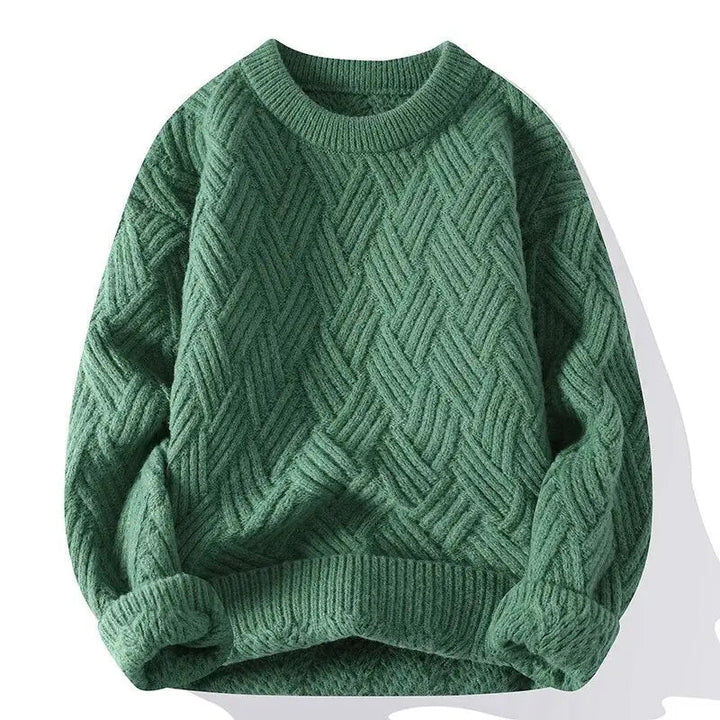 Elegancki sweter męski z grubym splotem, zbliżenie na teksturę materiału