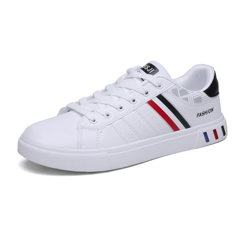 Lekkie męskie buty casualowe białe z ozdobnymi paskami. Wygodne sneakersy, niskie, idealne na letnie dni.
