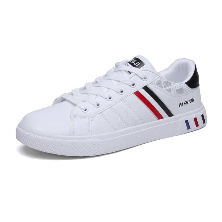 Lekkie męskie buty casualowe białe z ozdobnymi paskami. Wygodne sneakersy, niskie, idealne na letnie dni.