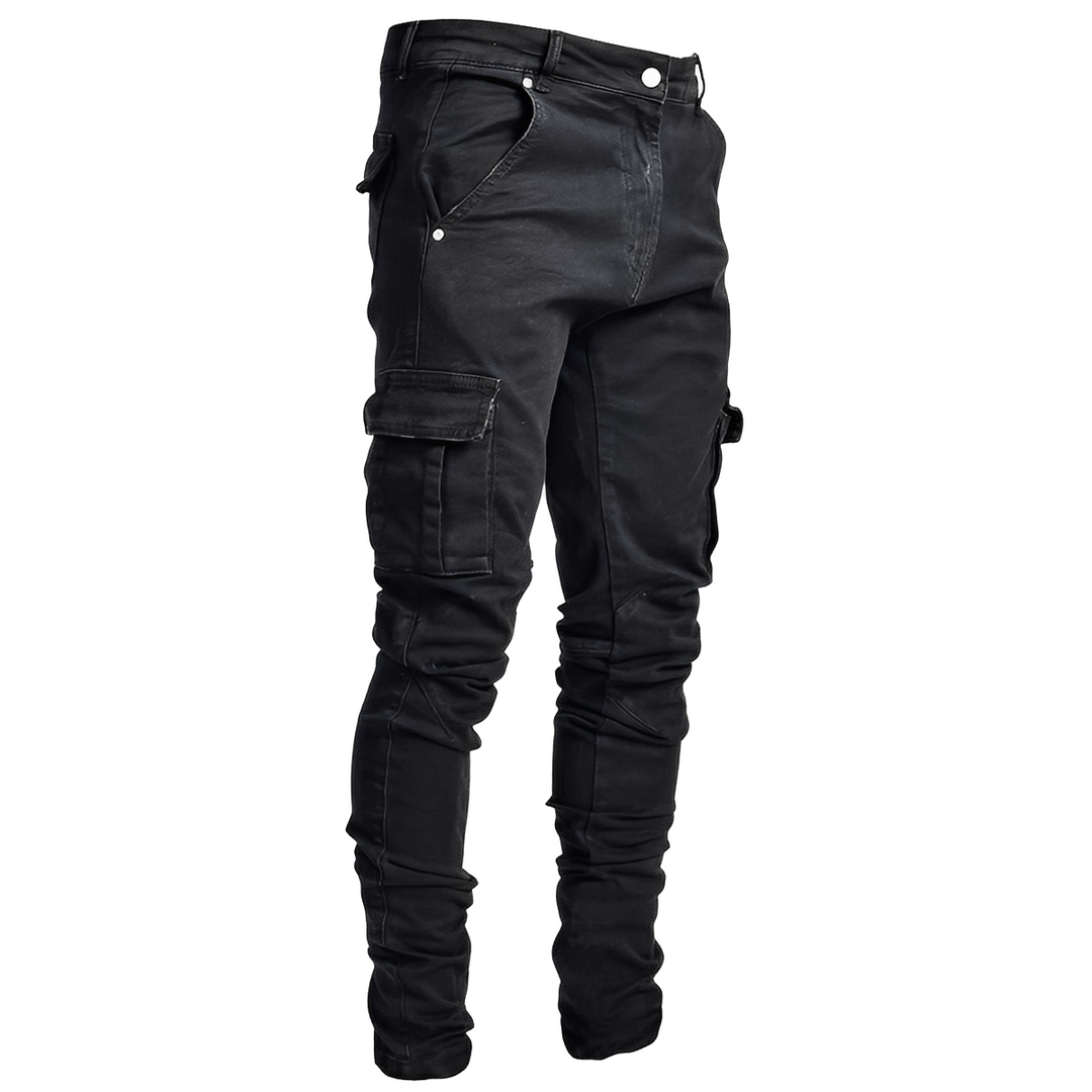 Męskie luźne jeansy streetwear z wieloma kieszeniami. Stylowe i wygodne spodnie męskie cargo na co dzień.