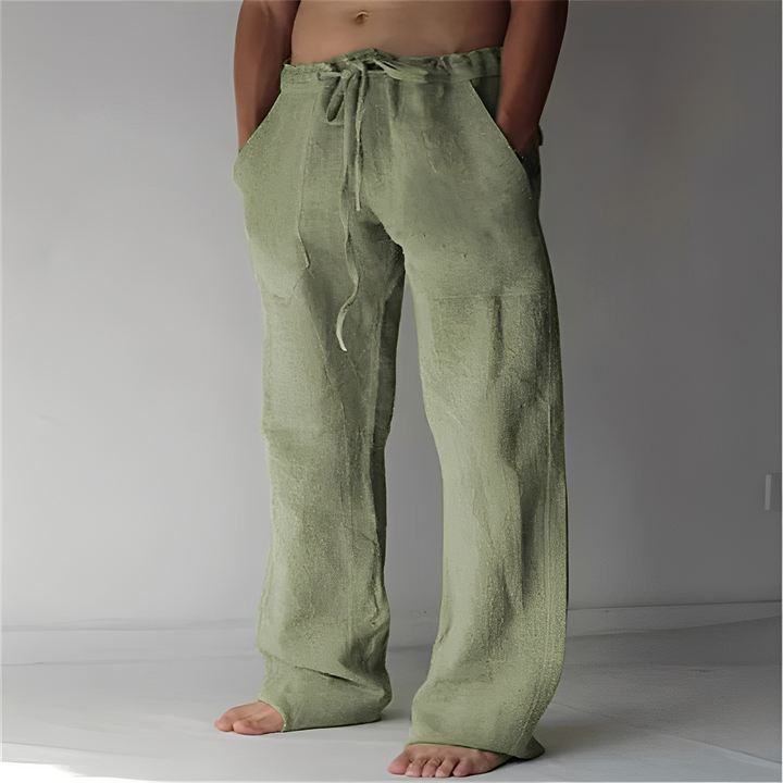 Luźne spodnie męskie, modne i komfortowe. Doskonałe do codziennych, letnich outfitów.