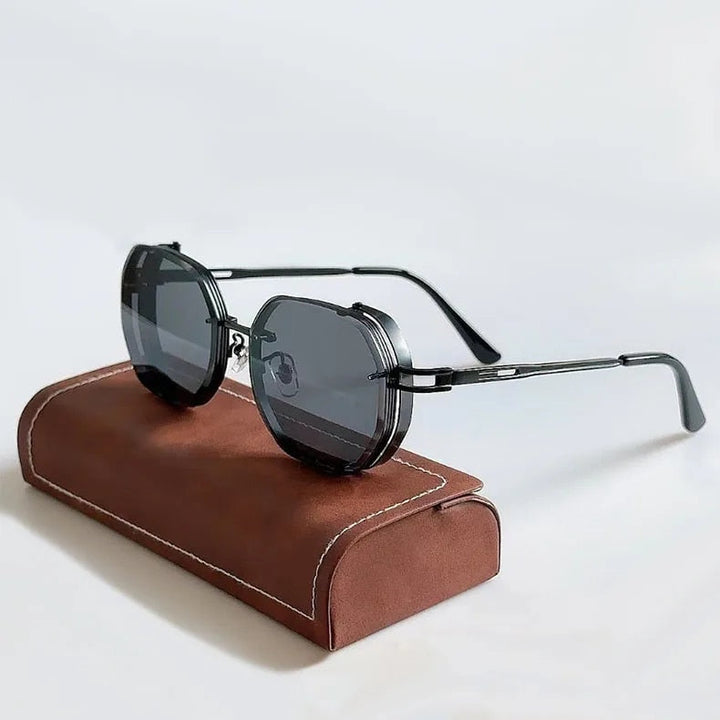 Męskie okulary przeciwsłoneczne steampunk z okrągłymi soczewkami, idealne do stylu retro i urban. Ochrona UV.