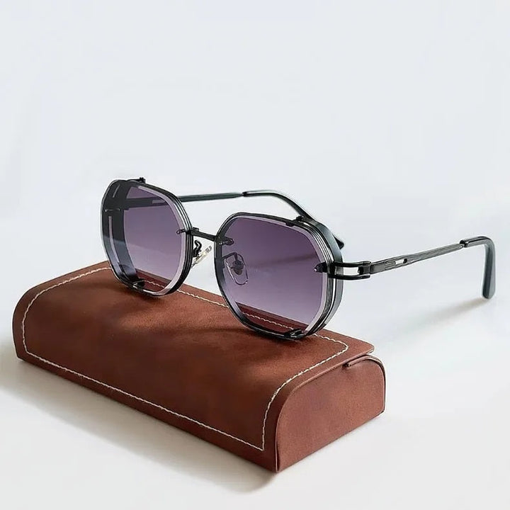 Modne męskie okulary przeciwsłoneczne steampunk, ochrona UV. Idealny prezent dla niego, dodatek do urban style.