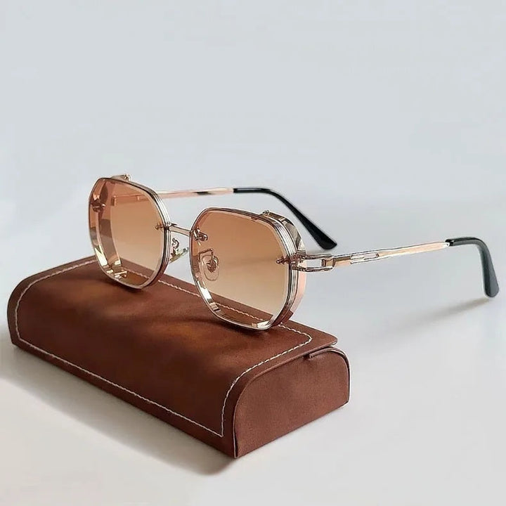 Męskie okulary przeciwsłoneczne steampunk, modny styl retro. Oferują ochronę UV, idealne do codziennych stylizacji.