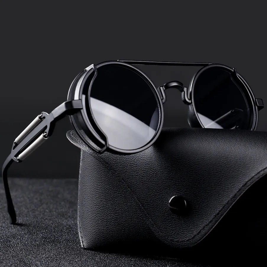 Męskie okulary przeciwsłoneczne vintage steampunk UV400 z metalową oprawką, idealne na lato.
