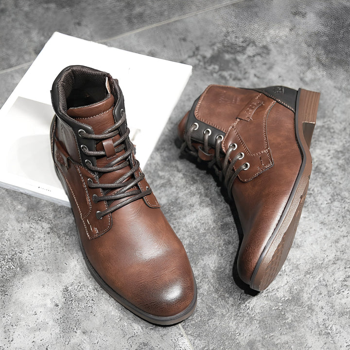 Solidne męskie buty trekkingowe retro, idealne na zimę. Wygodne obuwie na co dzień, brązowe lub czarne.