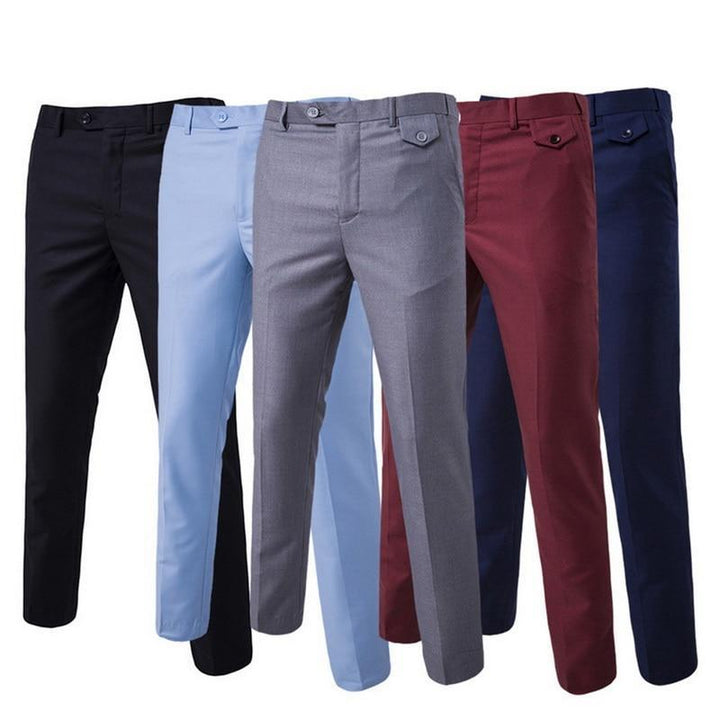 Bordowe męskie spodnie materiałowe slim fit, stylowe i wygodne na jesień.
