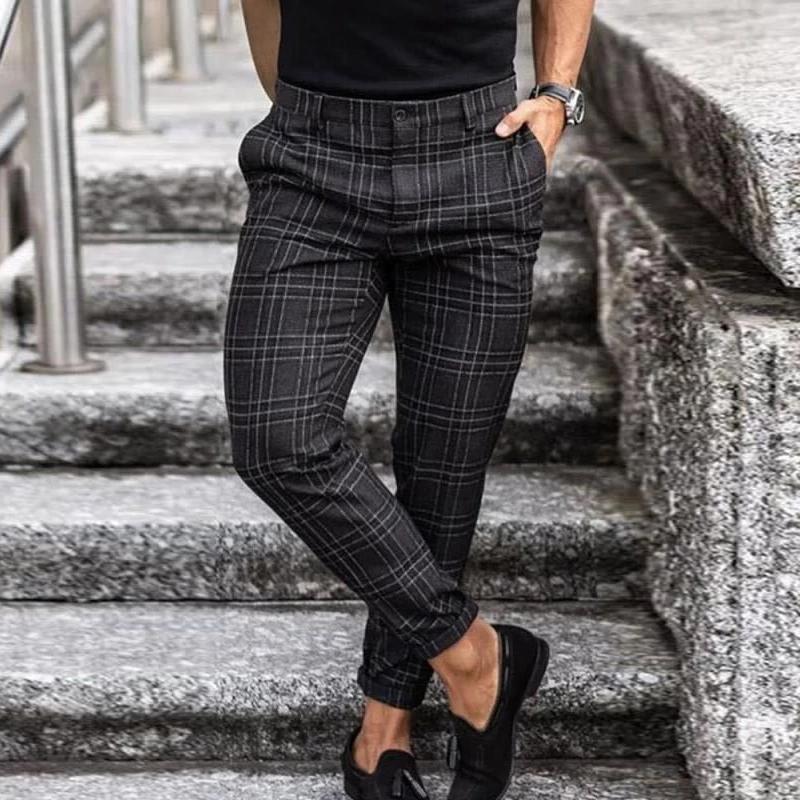 Męskie spodnie w kratę, idealne na co dzień i do biura. Wygodne, eleganckie spodnie casualowe dla mężczyzn.
