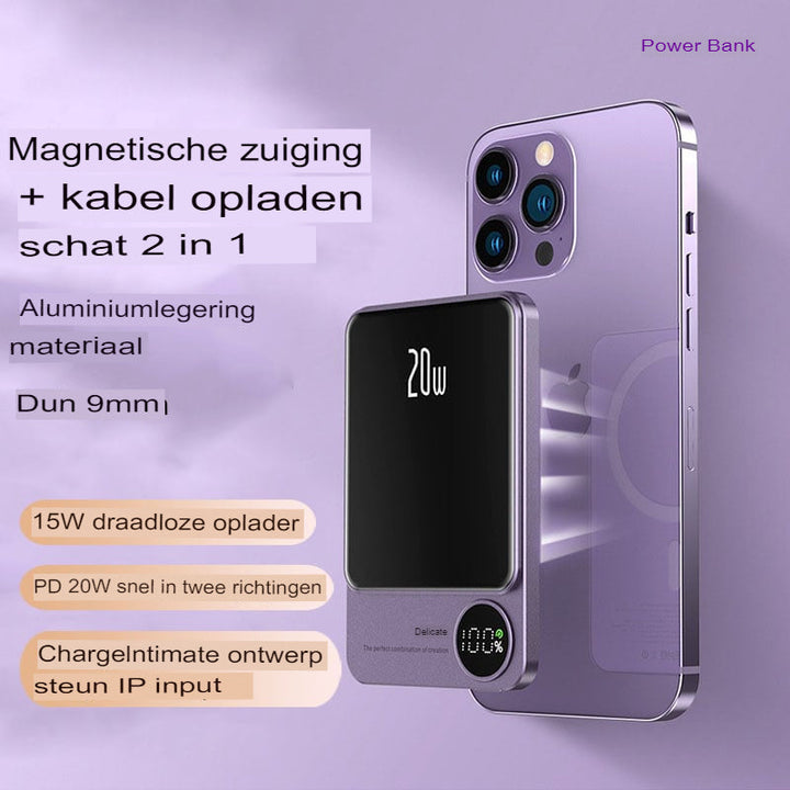 Czarny powerbank magnetyczny 15W z portem USB-C, idealny do szybkiego ładowania smartfonów. Przenośna bateria.