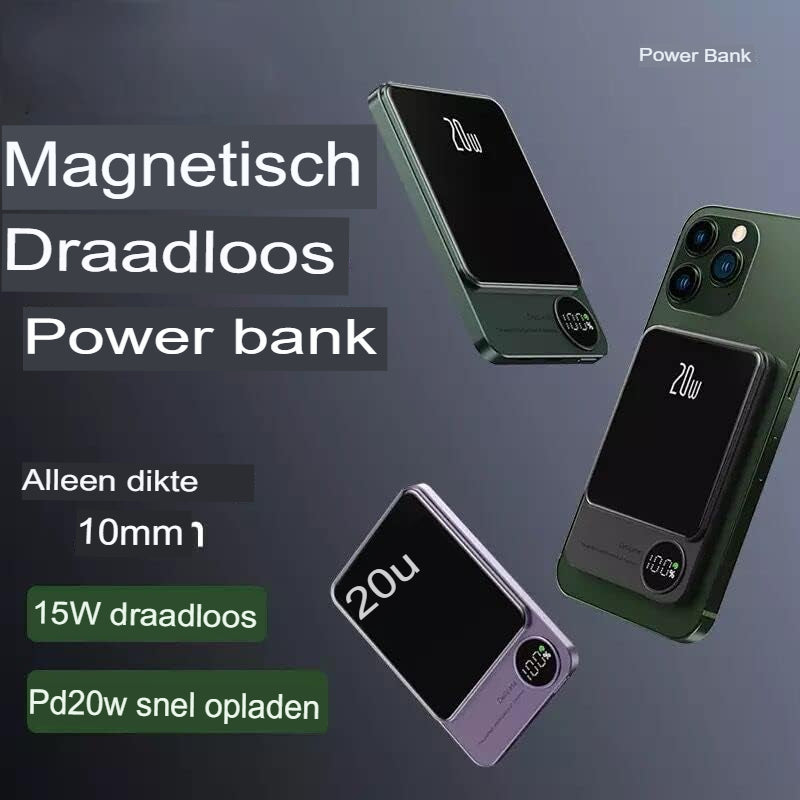 Powerbank magnetyczny 15W ładujący smartfon bezprzewodowo. Szybkie ładowanie PD, przenośna bateria dla aktywnych.