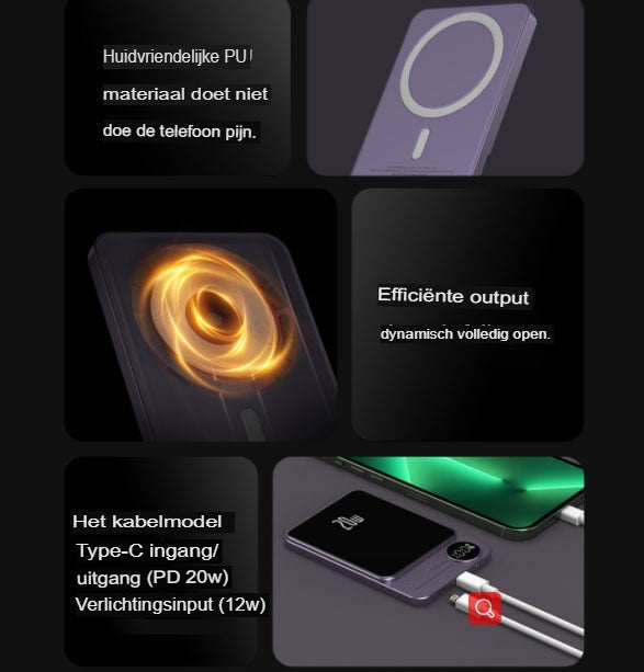 Zestaw powerbanków magnetycznych 15W (fioletowy i czarny) z szybkim ładowaniem PD. Ładowarka bezprzewodowa.