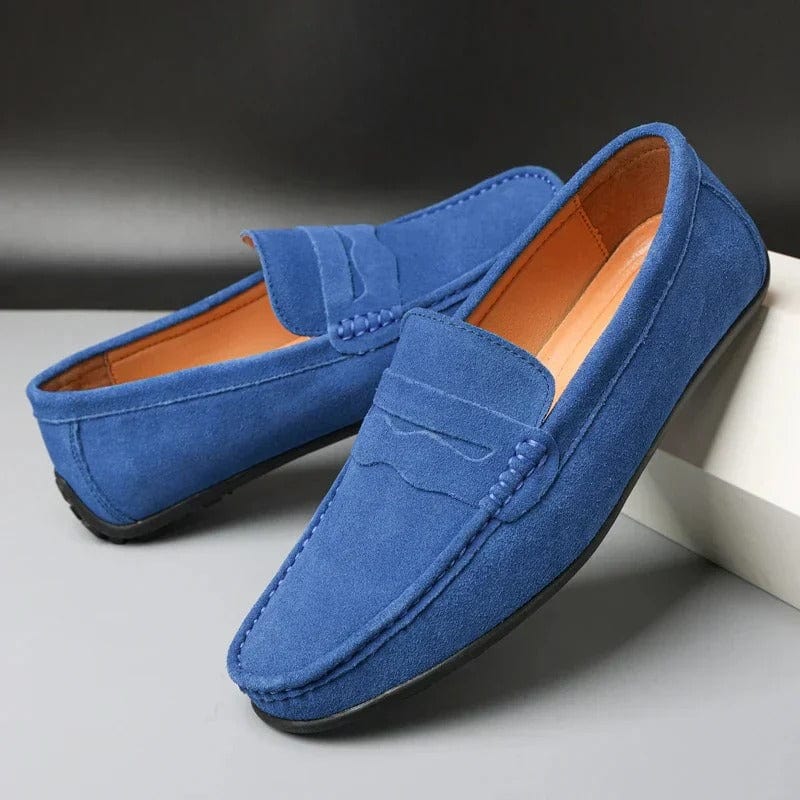 Niebieskie męskie mokasyny penny loafer z miękkim wykończeniem