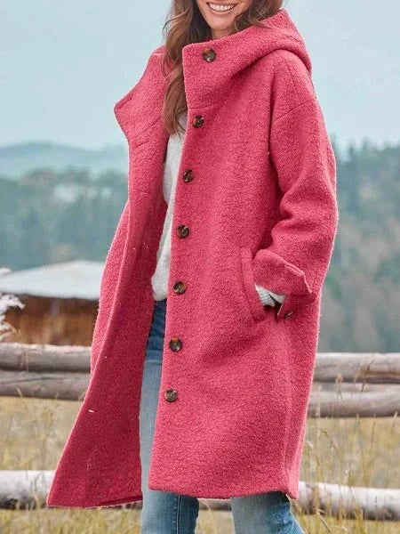 Różowy damski elegancki płaszcz jesienny Marlene z kapturem