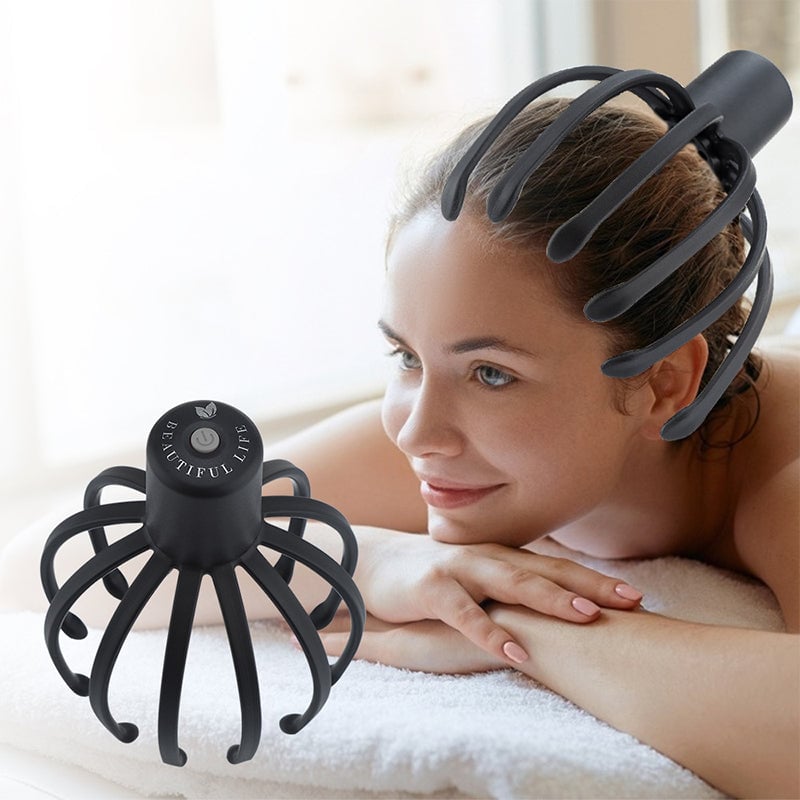 Innowacyjny masażer Octopus z 12 elastycznymi ramionami, stymulujący skórę głowy i redukujący napięcie.
