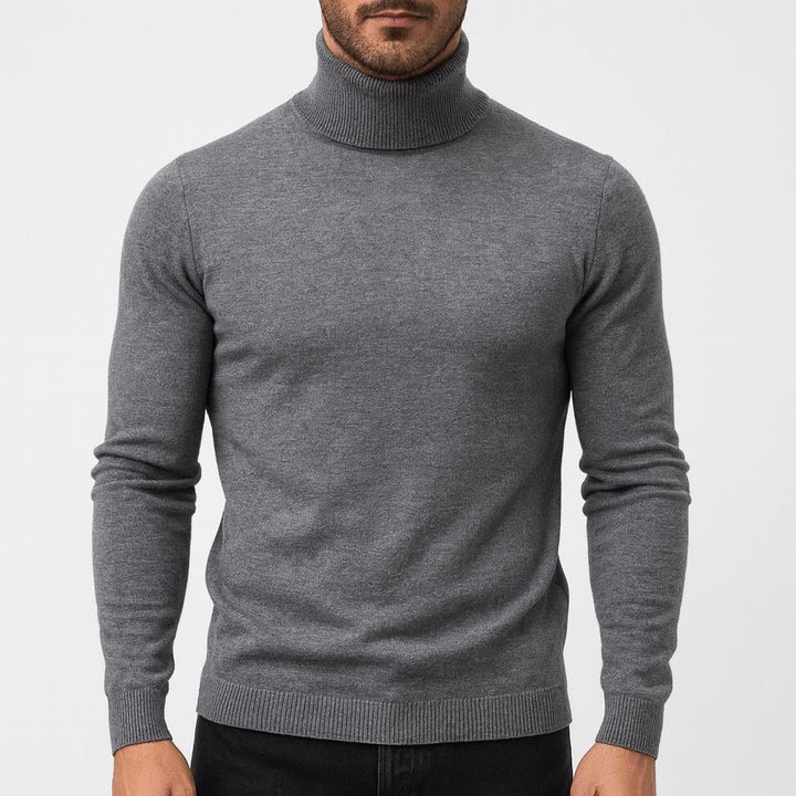 Elegancki czarny sweter męski z wysokim kołnierzem, odzież męska