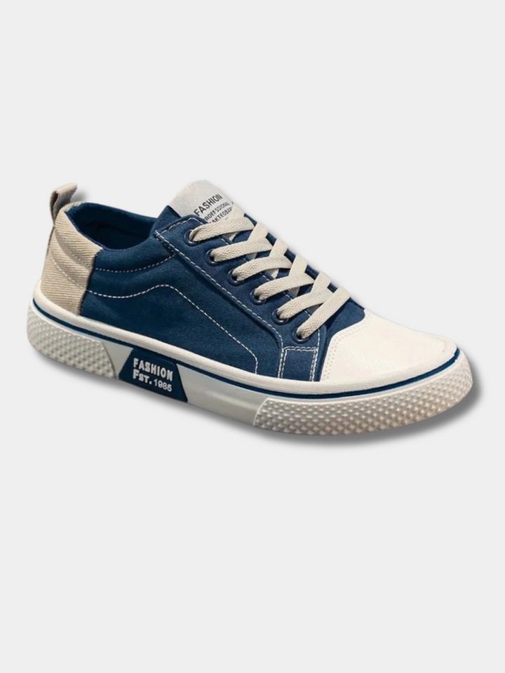 Granatowo-białe męskie sneakersy z kontrastowymi sznurowadłami