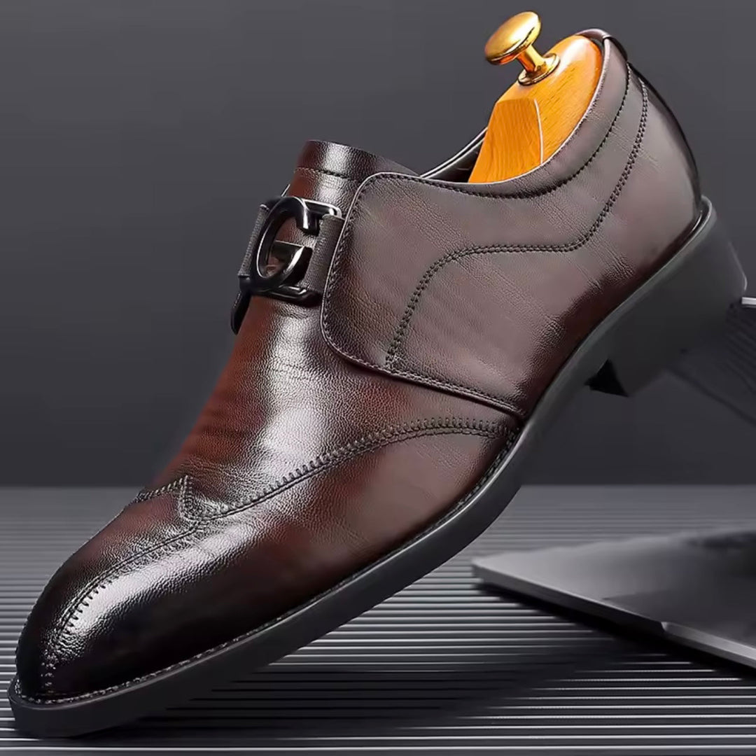 Bordowe męskie buty monk strap z ozdobną klamrą