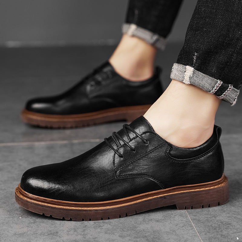 Skórzane brązowe buty męskie wizytowe, modne eleganckie półbuty sznurowane