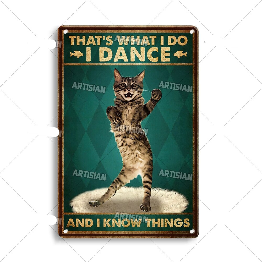 Humorystyczny plakat metalowy, kot, doda charakteru każdej ścianie w domu.