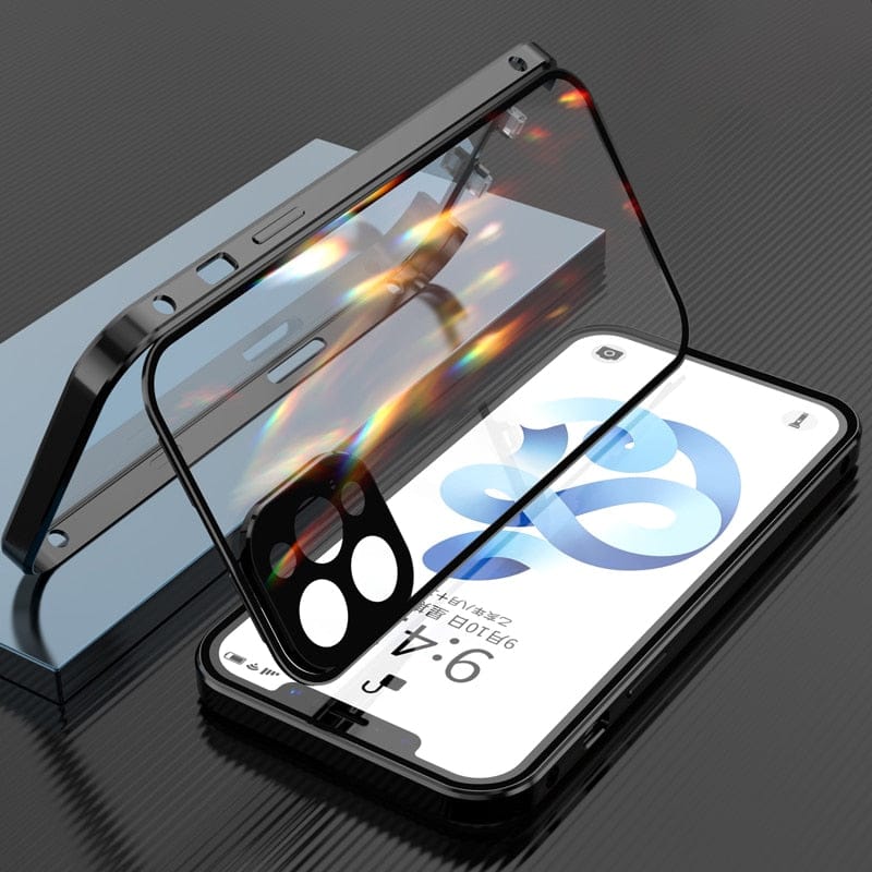 Metalowa obudowa iPhone z ochroną obiektywu, etui z aluminium i szkła. Solidna ochrona przed wstrząsami.