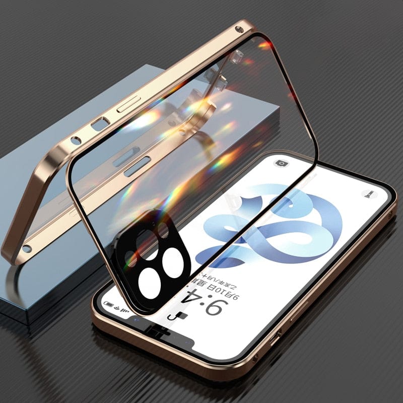 Zielone metalowe etui iPhone z aluminium i szkła. Zintegrowana ochrona obiektywu dla pełnego bezpieczeństwa.