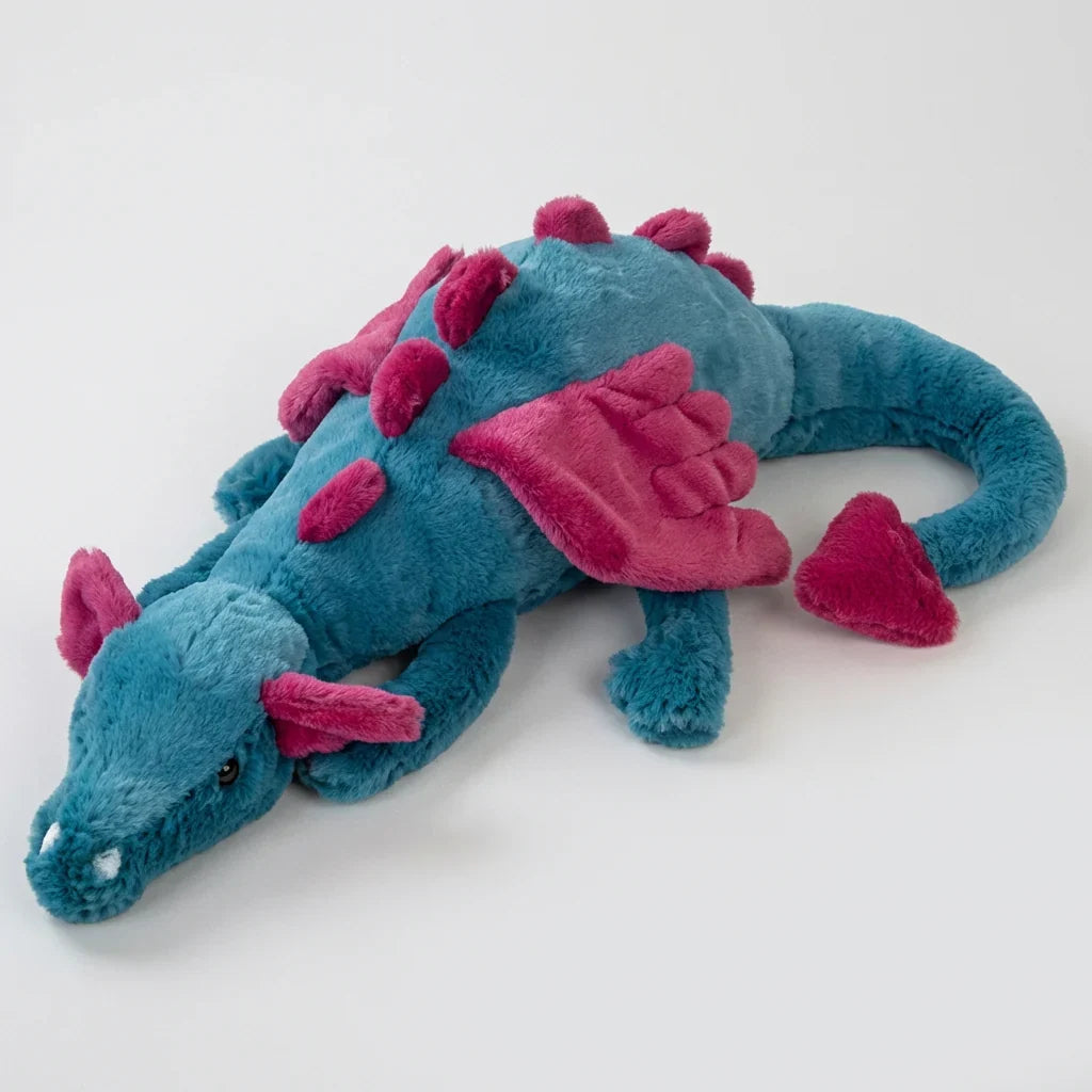Niebiesko-różowy pluszowy smok CuddleDragon prezentujący detale maskotki
