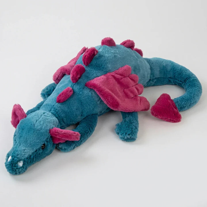 Niebiesko-różowy pluszowy smok CuddleDragon prezentujący detale maskotki