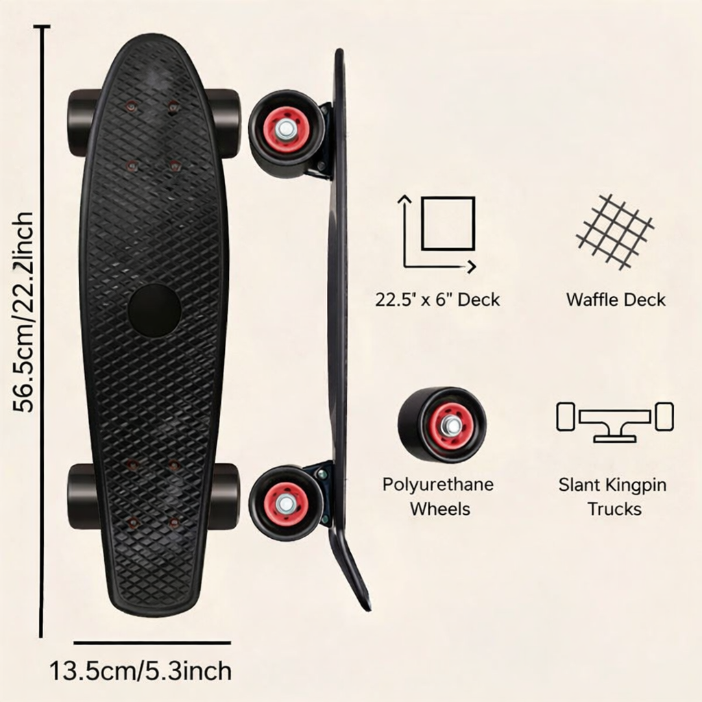 Stylowa mini deskorolka cruiser, kompaktowy design, idealna do miejskich przygód i sportowej jazdy.