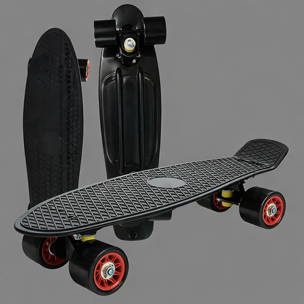 Mini deskorolka cruiser, łatwa do przenoszenia, idealna na dojazdy i szybką jazdę po mieście.