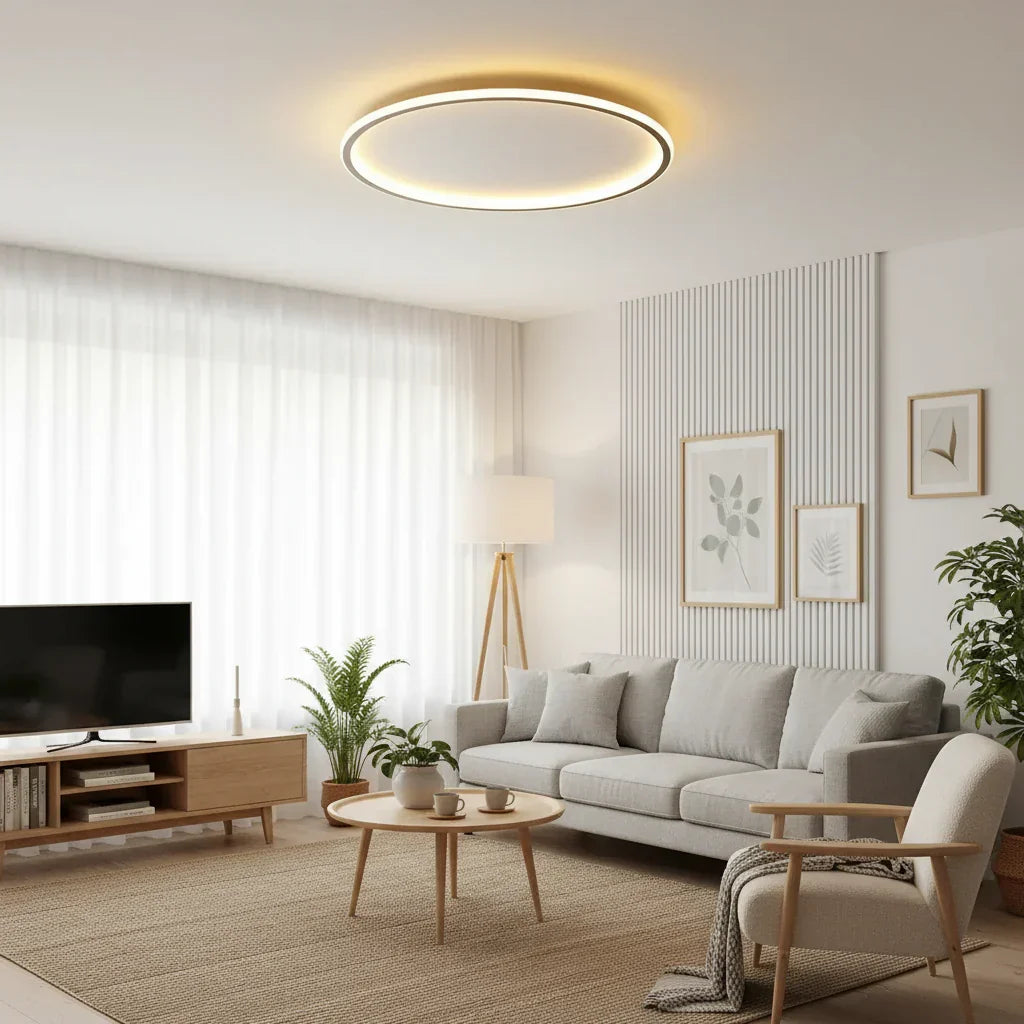 Uniwersalna lampa sufitowa LED, okrągła. Minimalistyczne oświetlenie skandynawskie, idealne do nowoczesnego domu.