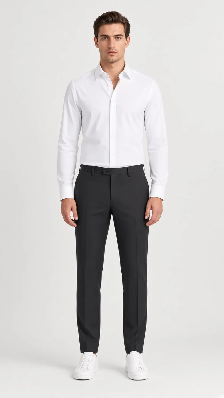 Męska koszula elegancka slim z długim rękawem w zbliżeniu na kołnierzyk