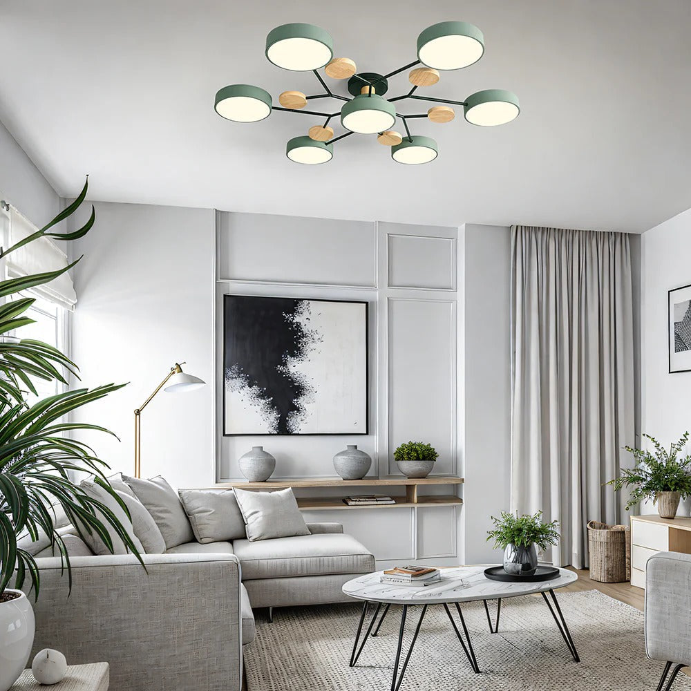 Elegancka lampa sufitowa LED w nowoczesnym salonie