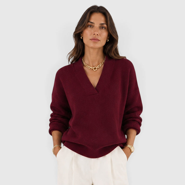 Stylowy sweter dzianinowy z dekoltem V, idealny element garderoby na co dzień