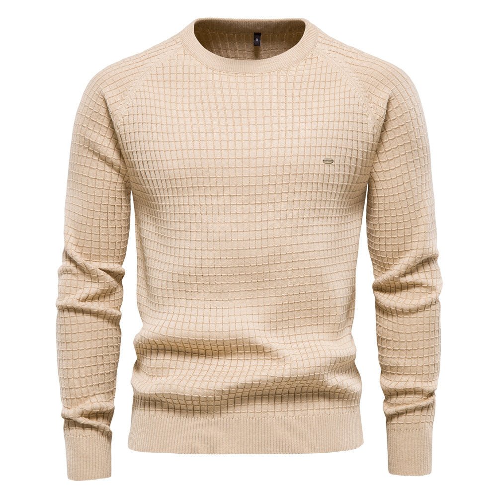 Męski sweter casual o strukturalnym splotie, widok na ściągacz