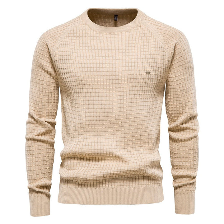 Męski sweter casual o strukturalnym splotie, widok na ściągacz
