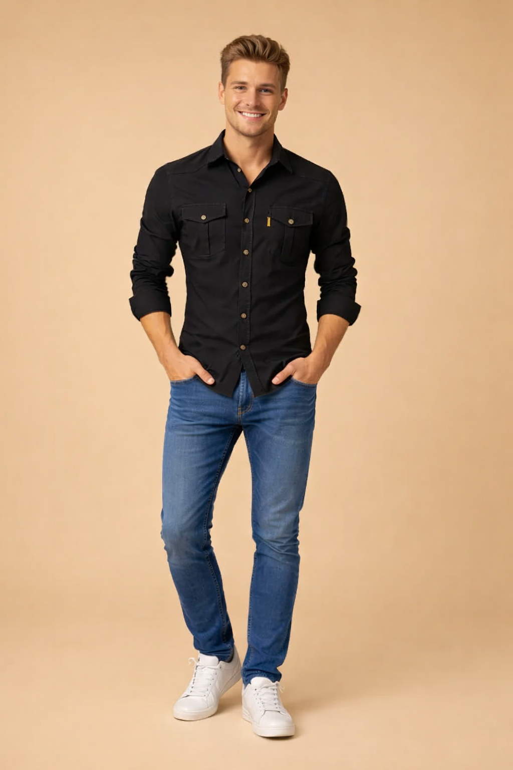 Męska koszula użytkowa z długim rękawem w stylu casual