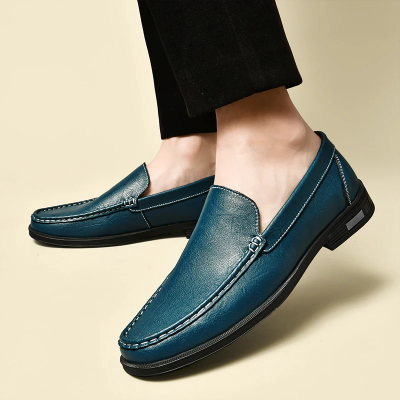 Męskie mokasyny wsuwane, eleganckie buty wizytowe z naturalnej skóry
