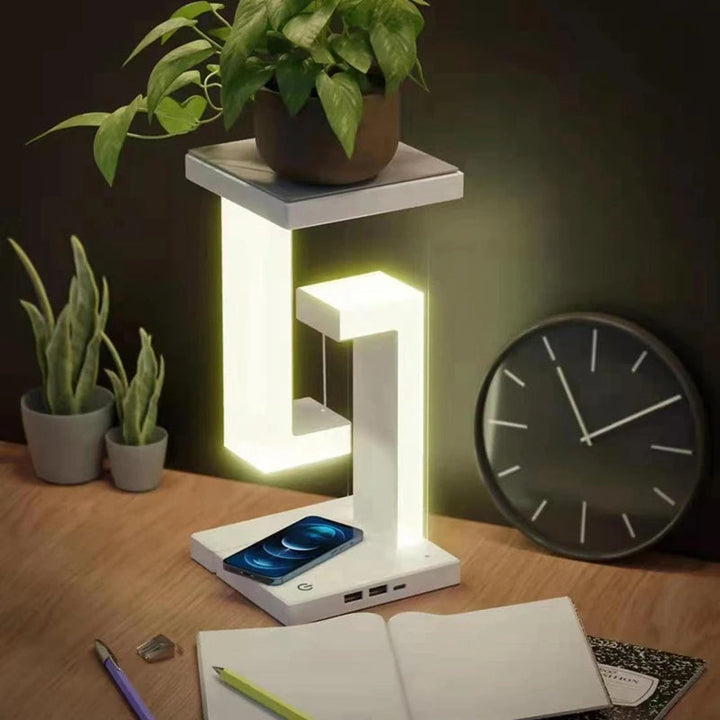 Designerska ładowarka bezprzewodowa z podświetleniem LED. Szybkie ładowanie telefonu i subtelne światło.