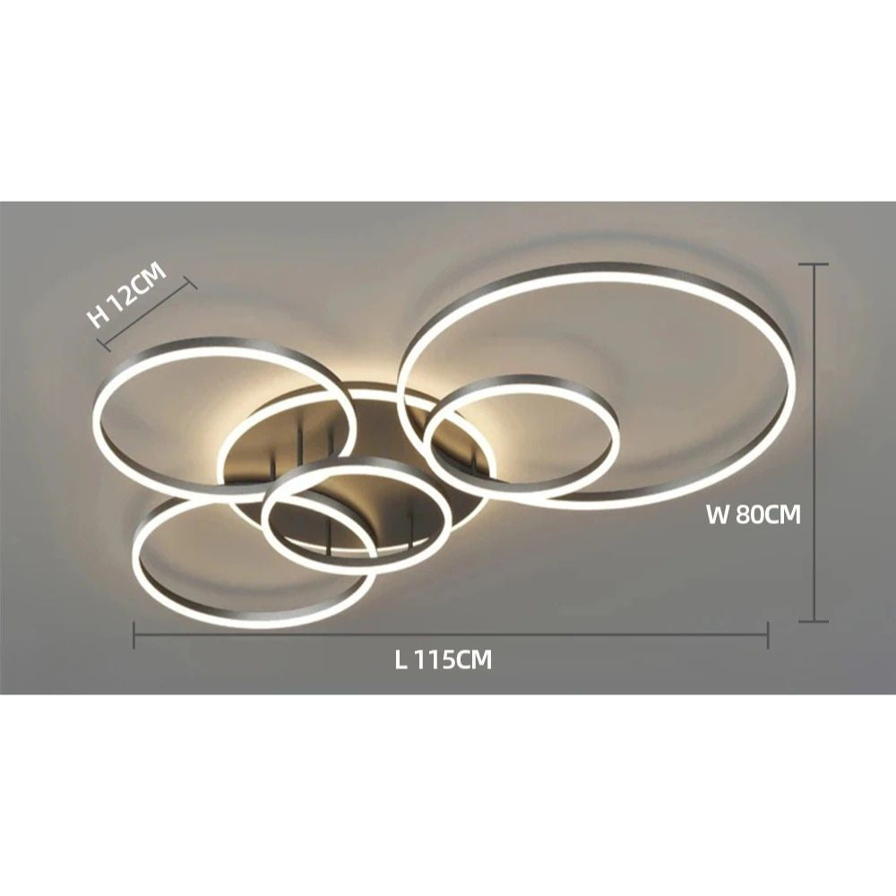 Czarna, nowoczesna lampa sufitowa LED w sypialni. Okrągłe oświetlenie z pilotem do komfortowej atmosfery.