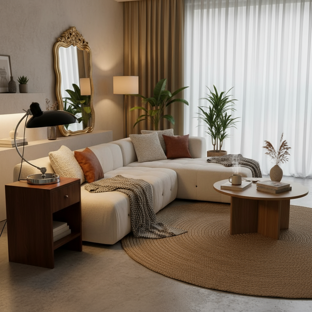 Minimalistyczna lampa stołowa do sypialni w stylu Bauhaus, eleganckie oświetlenie.