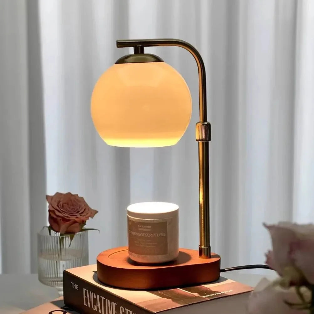 Elegancka lampa stołowa z podgrzewaczem świec. Modern design, idealna do dekoracji sypialni i salonu.