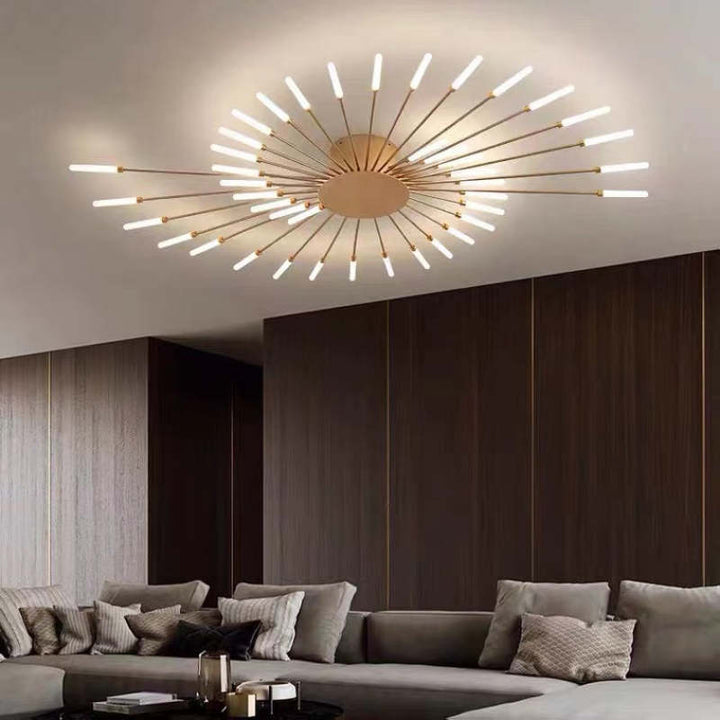 Lampa sufitowa LED w złocie, designerska. Nowoczesne oświetlenie do salonów i sypialni.
