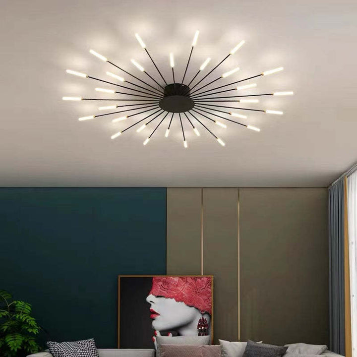 Czarna lampa sufitowa LED, elegancki design. Idealna do sypialni i salonu.