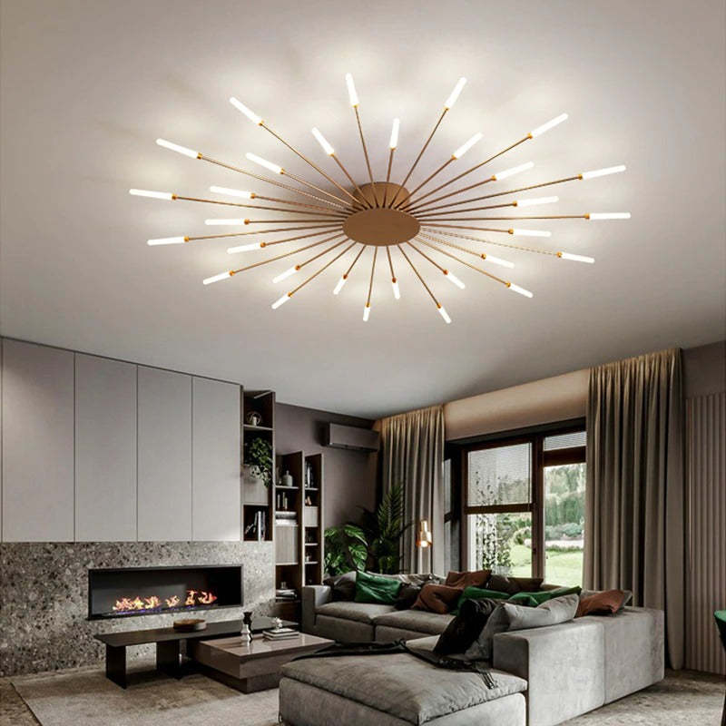 Elegancka czarna lampa sufitowa LED, ściemnialna. Idealna do sypialni, oświetlenie rozproszone.