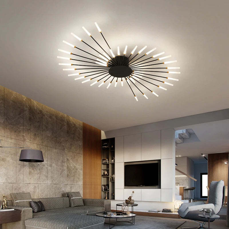 Złota lampa sufitowa LED, nowoczesny design. Stylowe oświetlenie do salonu i sypialni.