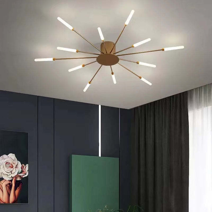 Lampa sufitowa LED w kolorze złota, designerska. Stylowe oświetlenie do jadalni lub salonu.