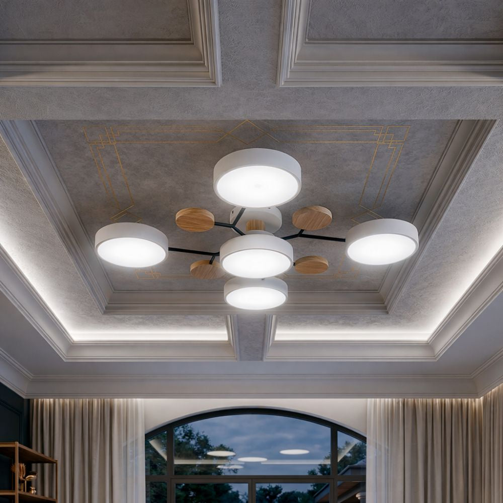 Oświetlenie sufitowe LED do sypialni, lampa z głowicami, trójkolorowe światło.