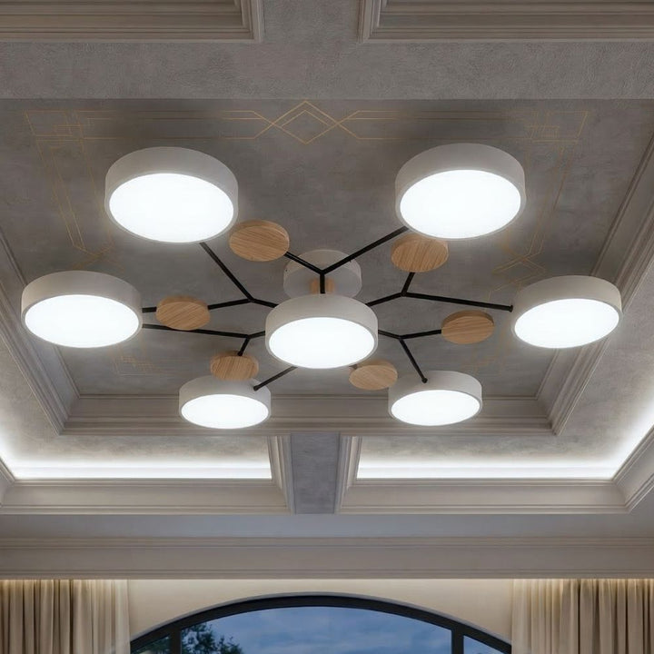 Lampa sufitowa LED, designerskie oświetlenie wnętrz, trójkolorowe światło.